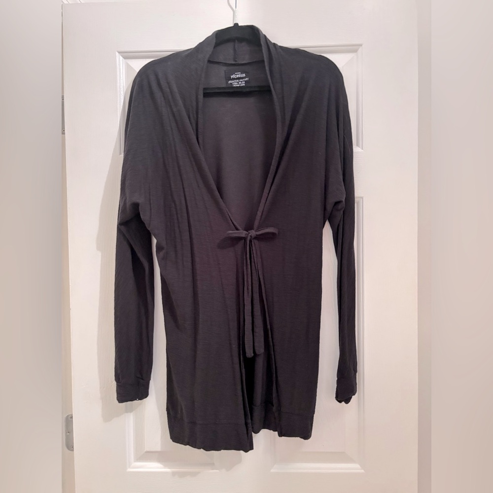 Natural Michelle boho black tie-front cardigan sweater - medium